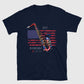 Navy JAZZ IS FREEDOM UNISEX T-SHIRT - SAX AND USA FLAG