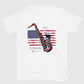 White JAZZ IS FREEDOM UNISEX T-SHIRT - SAX AND USA FLAG
